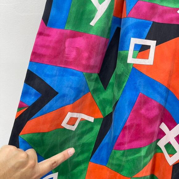 Vintage 80s Geometric Culotte Pant Set‎ Womens Small/Medium Silk Wide Leg Bright - Picture 10 of 11